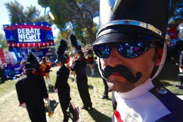 It's not a major campus event unless the "Star of Nevada" marching band is there too. The band, under the direction of professor Anthony LaBounty, performed during segments of CNN's live broadcast from campus. (R. Marsh Starks/UNLV Photo Services)