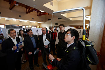 M.A.S.S. (Mechanical Arm Support System): This tool balancer redistributes the weight of a tool, making it feel light or weightless. Each year, millions of people suffer from work-related injuries stemming from improper lifting methods, overexertion or repetitive motions. The M.A.S.S., which is worn by a user, transfers the weight of an object closer to the core, where muscles are stronger and more suited for lifting. The team, students Jian Paolo Buzar, Hugo Chiang and Vincent Poon, won first place in the