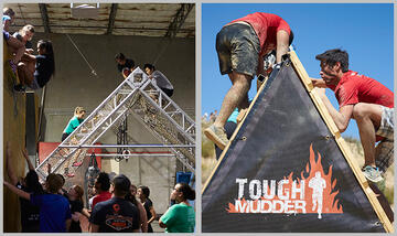 Camp Rhino's training obstacles (left) mimic many of the challenges students faced during the Tough Mudder.