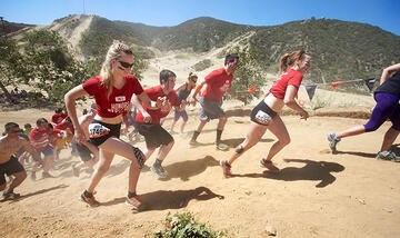 From left, Louisa Heske, Connor Wooten, Karo Tngrian, and Isabel Guerra charge the first hill.