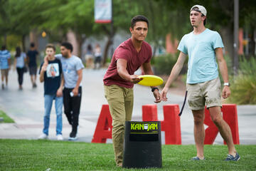 Students play games during Residential Education's "Welcome to the Block, Party," at Tonopah Hall, Aug. 19, 2015. (Aaron Mayes/UNLV Photo Services)