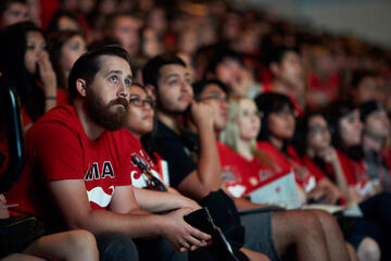 Freshman enrollment at UNLV has grown by roughly 40 percent since 2011. To set the stage for their success, Welcome Day activities include inspirational talks from community leaders and faculty at UNLV Creates event. (Aaron Mayes/UNLV Photo Services) 