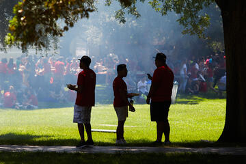 The smoky smell of barbecue fills the air at the annual President's Barbecue for new students, Aug. 21, 2015. (Aaron Mayes/UNLV Photo Services)