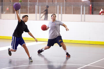 Students play in a Residential Education sponsored Dodge Ball tournament in the Wellness and Recreation Center, Friday. (Aaron Mayes/UNLV Photo Services)