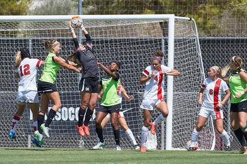 UNLV goalkeeper Jordan Sallee secures a corner kick during action Sunday. (Aaron Mayes/UNLV Photo Services)