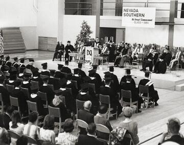 Nevada Governor Grant Sawyer addresses the first graduating class in 1964