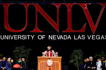 Neal Smatresk giving speech during commencement ceremony.