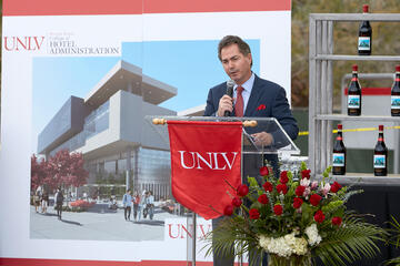 UNLV President Len Jessup noted that the costs of construction have been split between state funding and private donors. Founder-level donors include: Caesars Entertainment Foundation; Konami Gaming, Inc.; Las Vegas Sands; MGM Resorts International; Boyd Gaming Corp.; Station Casinos; the J. Willard and Alice S. Marriott Foundation; and the Engelstad Family Foundation. Leader-level donors include Don and Dee Snyder; and Southern Wine and Spirits of Nevada. Benefactor-level donors include: Bob Boughner; Cynt