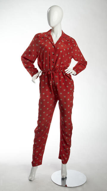 The jumpsuit may have originated as standard issue for airplane pilots in WWII, but its constant reinvention proves that utilitarian comfort can mesh with haute couture. This early piece by French designer — and Sidney favorite — Thierry Mugler features patch pockets and a drawstring waist but is made with hand-printed silk. (R. Marsh Starks/UNLV Photo Services)