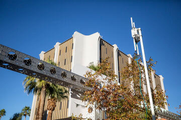 A piece of IT equipment is installed outside a building