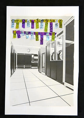 Abstract travel collage by Ramon Auilar named Kitchen Party containing background image of a kitchen with streamers.