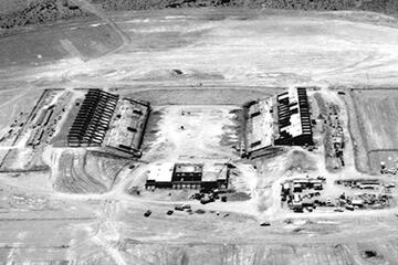 An aerial photo shows Sam Boyd Stadium under construction