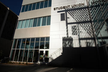 Student Union building. Outside of Starbucks windows.