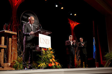 Palladium Society honoree Bob Boughner was recognized for reaching the $1 million threshold in contributions to UNLV. His gift established the Bob Boughner Career Services Center at the Hotel College. (Aaron Mayes/UNLV Photo Services)