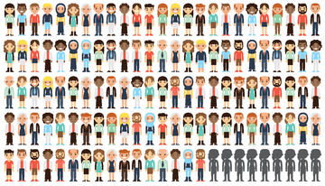 Illustration of 100 people with 9 poeple grayed out.