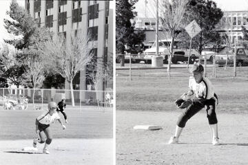 students play baseball in the 1970s