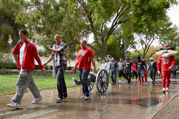 UNLV football's 23-17 victory on Saturday over UNR brought the campus more than bragging rights. The winner of the rivalry game also gets to keep the&nbsp;Fremont Cannon&nbsp;and paint it in the team's colors. The team paraded the trophy from the Lied Athletic Center to the Student Union on Oct. 5, 2015.