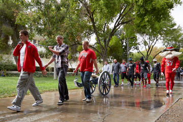UNLV football's 23-17 victory on Saturday over UNR brought the campus more than bragging rights. The winner of the rivalry game also gets to keep the Fremont Cannon and paint it in the team's colors. The team paraded the trophy from the Lied Athletic Center to the Student Union on Oct. 5, 2015.