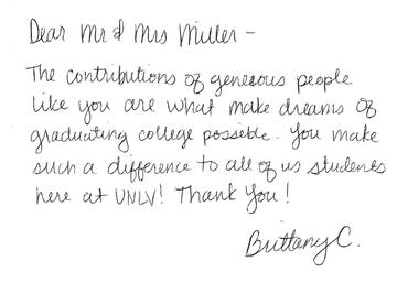 Alumni note written to a donor.