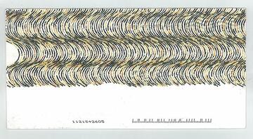 Kim Rugg, Sunset Wave, 2011, reconfigured postage stamp and envelope.