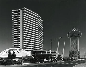 Front view of The Dunes Hotel circa 1970s.