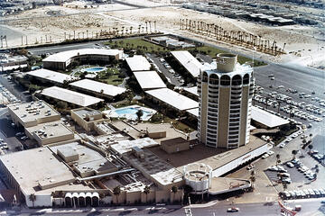 Aerial view of the Sands Hotel tower after 1967.