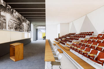 A rendering of the flexible classroom/auditorium space