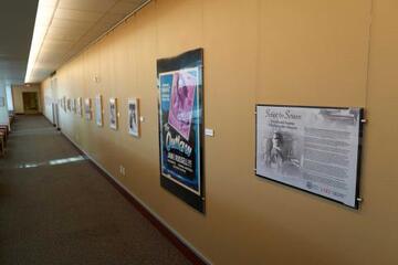 Gallery wall for the "Script to Screen" exhibit in Lied Library.