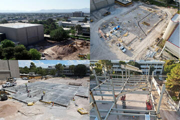 collage of 4 construction photos showing progress over time