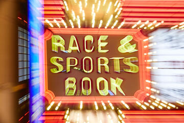 "Race & Sportsbook" sign on a downtown casino