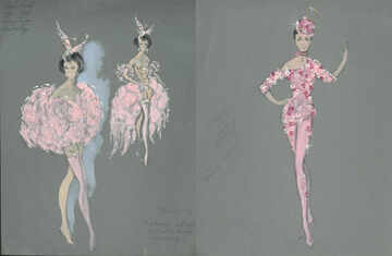 collage of pink costume sketches