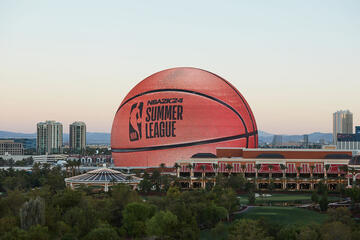 The Sphere event venue displaying basketball graphics