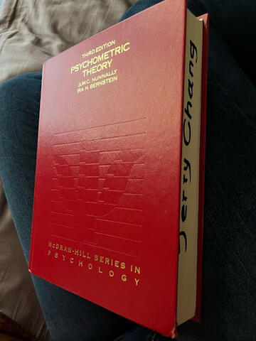 close up of hardback book titled Psychometric Theory