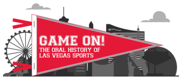 red pennant with "game on" in white lettering