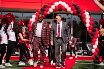 From left, UNLV athletics director Erick Harper and UNLV football coach Dan Mullen