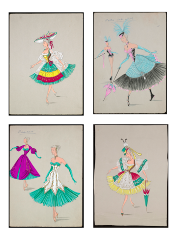 Four costume sketches for dancers in the show Lido de Paris. (MS-01088)