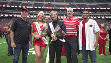 Rebel Royalty stand with Governor Lombardo, UNLV President Chris Heavey, and study body president Kelechi Odunze