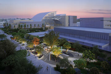 rendering of garden lit up in the evening