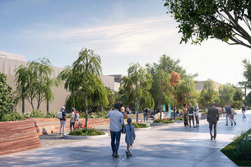 rendering of walkway with garden in background