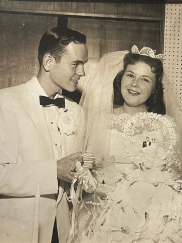 black and white photo of couple on wedding day
