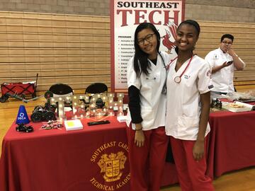 Caren Yap (left) as a student in the nursing program at Southeast Career Technical Academy in Las Vega