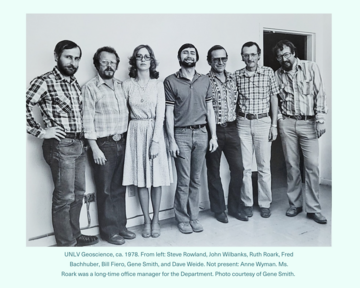 Ruth Roark, pictured in the black-and-white photo with her UNLV geosciences colleagues