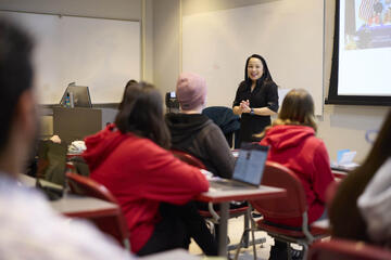 Former U.S. Commissioner of Reclamation Camille Touton, a UNLV alumna, speaks to the HON 410 class