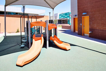 A small outdoor playground at the Marlow Early Childhood Education Campus.