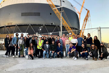 UNLV architecture students at the MSG Sphere construction site