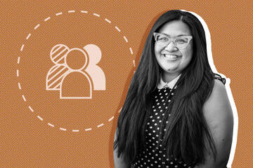 photo illustration of woman with icon of a group of people