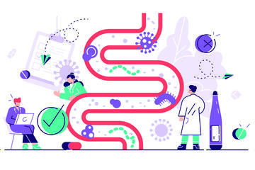 artist rendering of scientists working on data related to gut flora