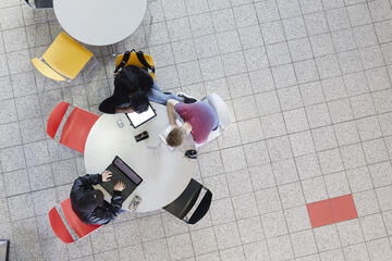 Overhead view of students studying