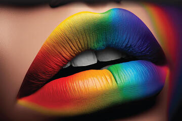 close up of lips with rainbow colored paint on them