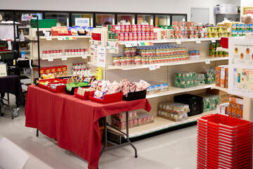 shelves of groceries at UNLV Food Pantry